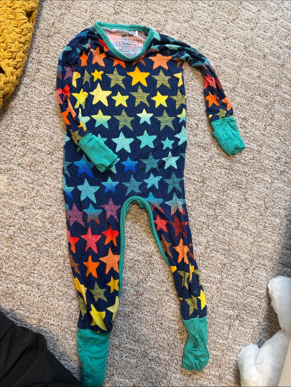 Little Sleepies Tea Collection Navy Footed One-Piece with Multicolor Stars